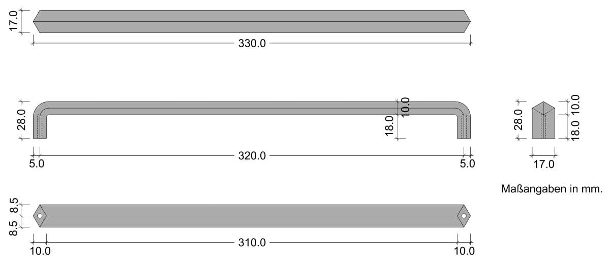 Möbelgriff LINES aus Metall, BA 320 mm Skizze