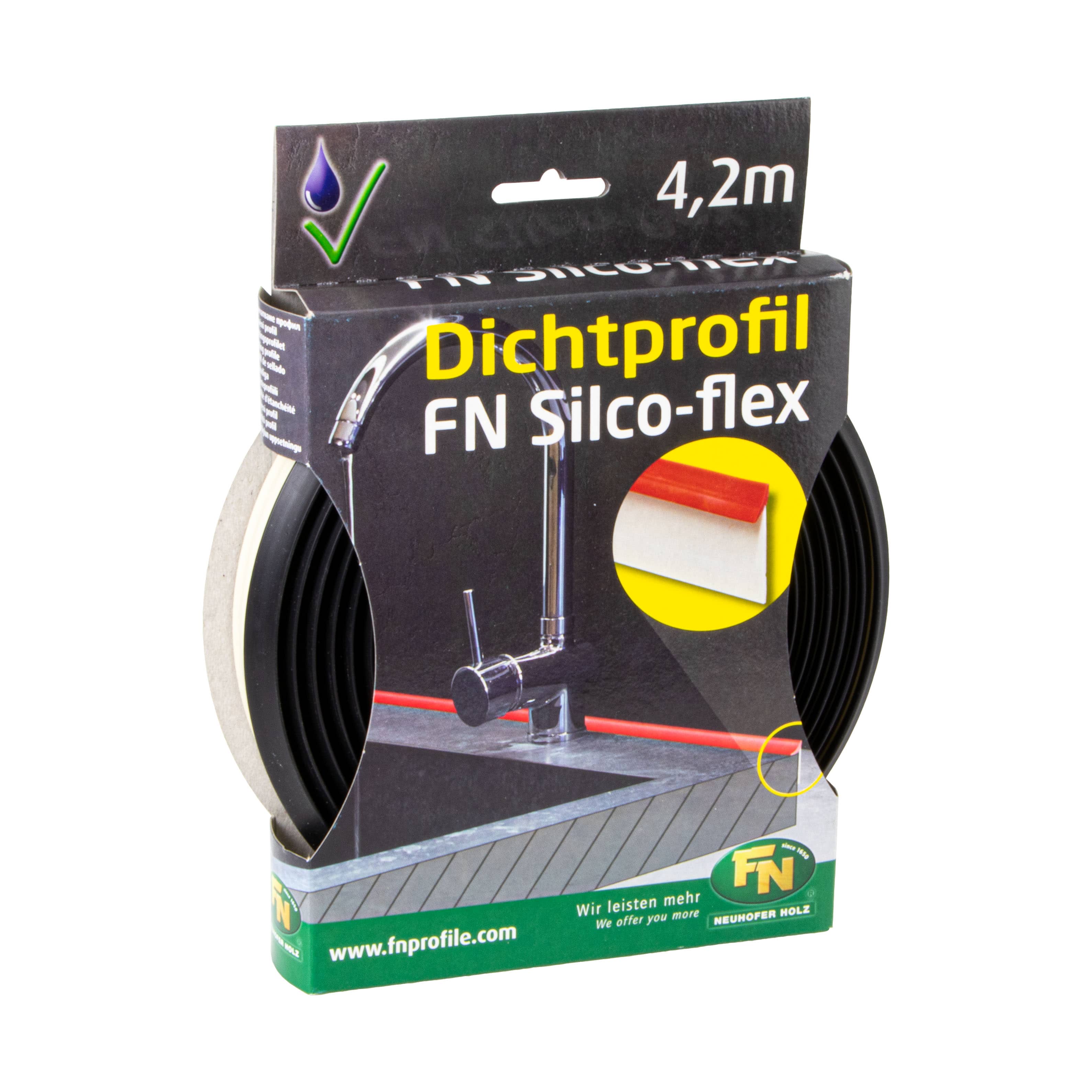Neuhofer Dichtprofil Silco-Flex Arbeitsplatten NH10000 Fugen Dichtung 4,2 Meter, schwarz