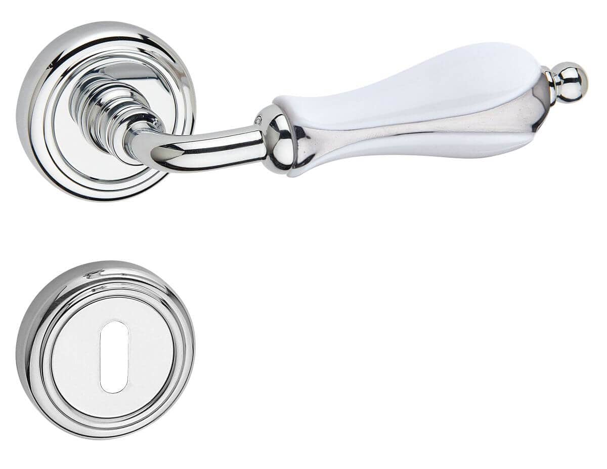 Fimet Türdrücker ANASTASIA 198-266 aus Messing & Porzellan, BB - Buntbart - Chrom poliert