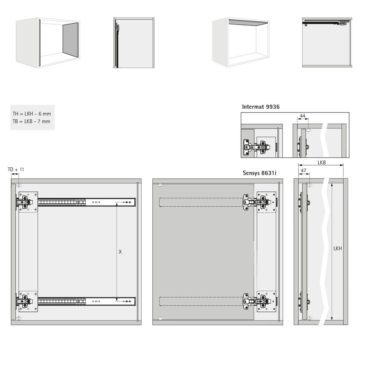 Hettich Drehschiebetür-System KA5740 für seitlich einschiebbare Möbeltüren, 300 mm