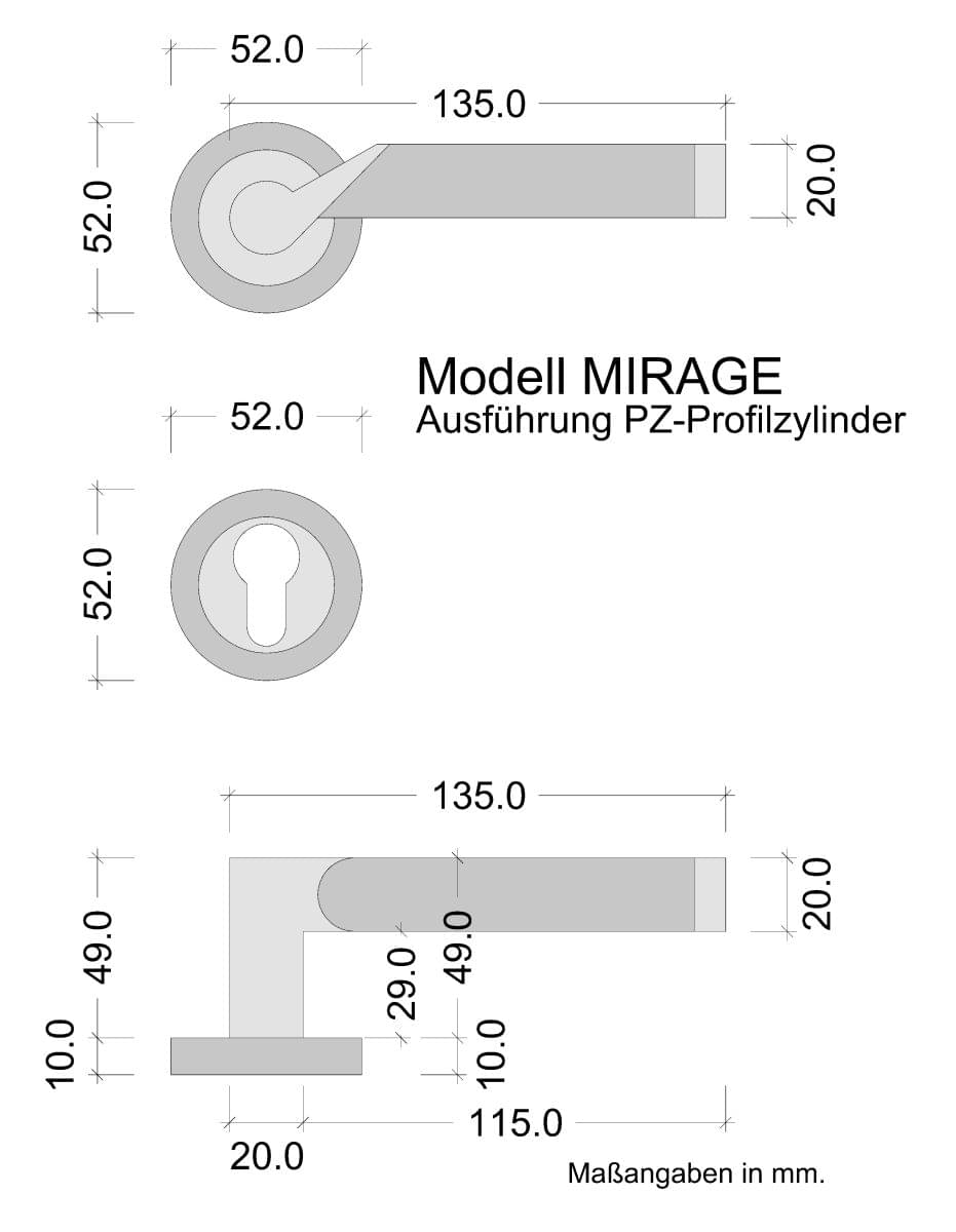 Türdrücker MIRAGE aus Edelstahl gebürstet / verchromt Skizze