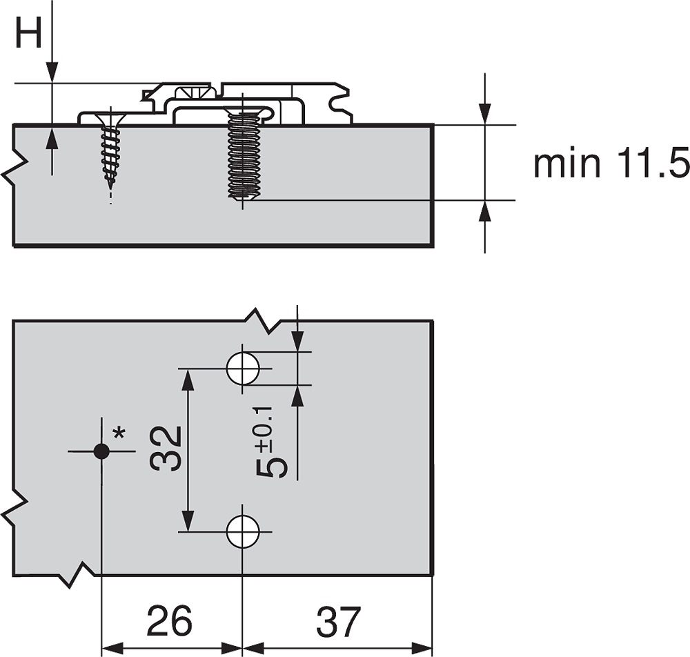 Blum Clip Top Kreuzmontageplatte zum Schrauben Skizze1