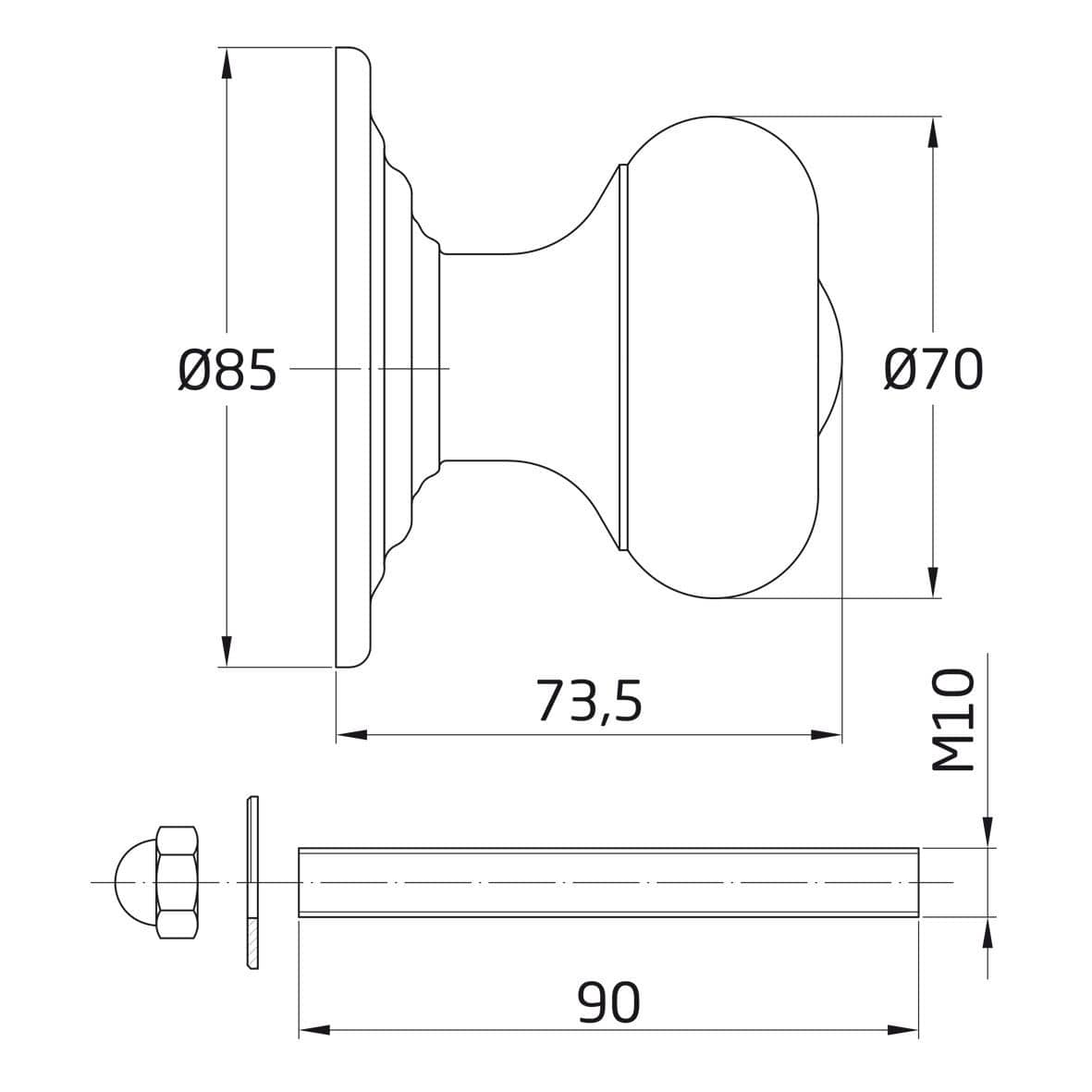 Gedotec Türknauf GABRIEL aus Messing antik, Ø 70 mm