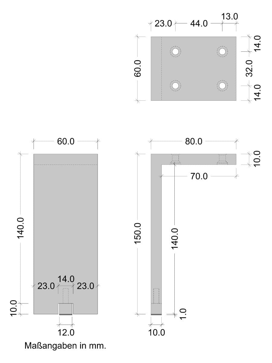 Möbelfuß FONDA aus Aluminium eckig höhenverstellbar 150 mm Skizze