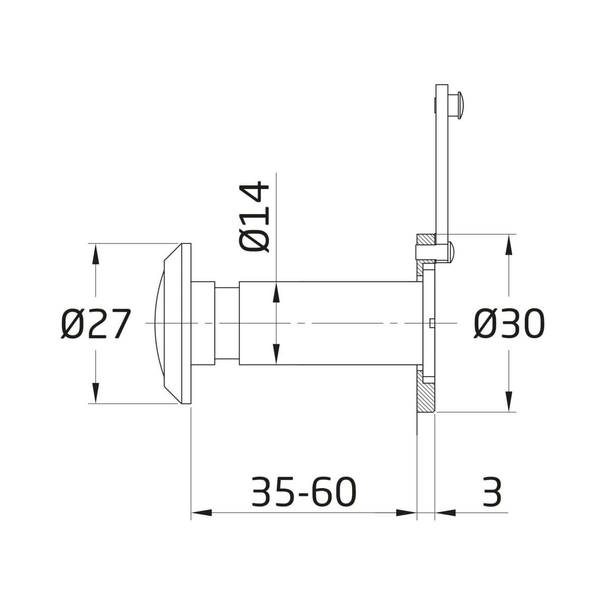 Gedotec Türspion HANNING aus Aluminium, Ø 14 mm Türstärke 35 - 60 mm Silber matt