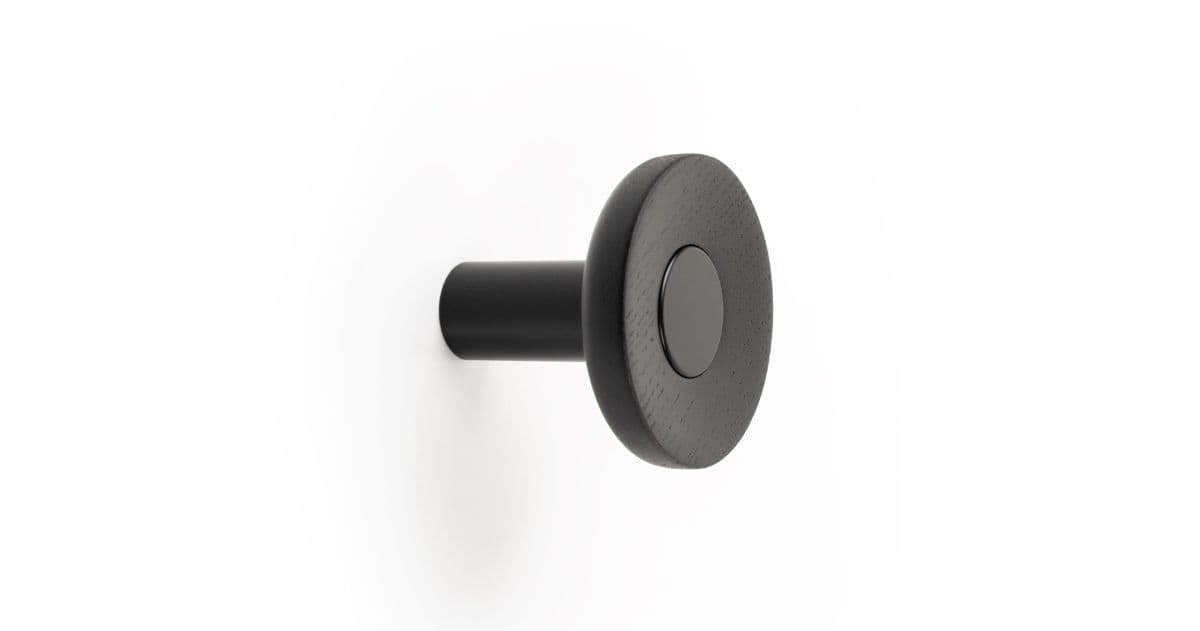 Viefe Garderobenhaken ZOOT aus Aluminium & Holz, Ø 60 mm - Schwarz matt - Esche schwarz gebeizt