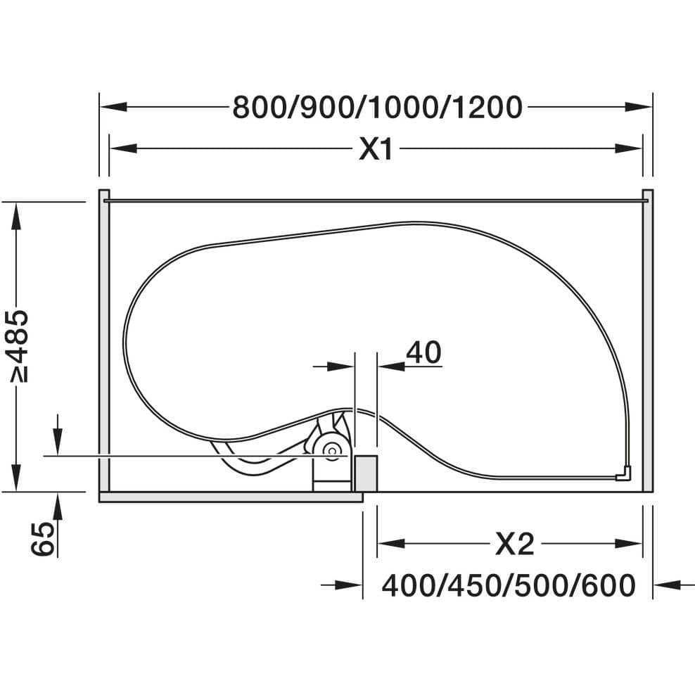 Häfele Eckschrank Schwenkauszug UTENSIO ST10 PLUS GLIDE CORNER mit 2 Tablaren rechts, 40 kg Korpusbreite 800 mm Türbreite 400 mm lichte Korpushöhe 666 - 805 mm