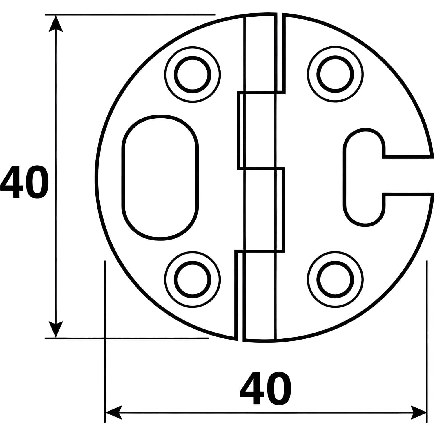 Gedotec Möbelscharnier aus Messing rund, Ø 40 mm mit vertikaler Einstellung Messing poliert