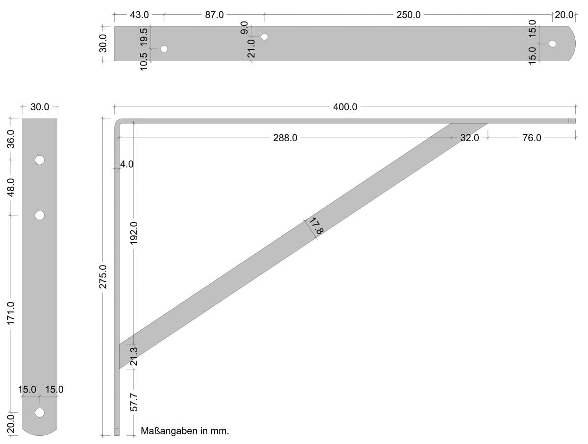 Schwerlast-Konsole ATHENA aus Stahl verzinkt 400 mm Skizze