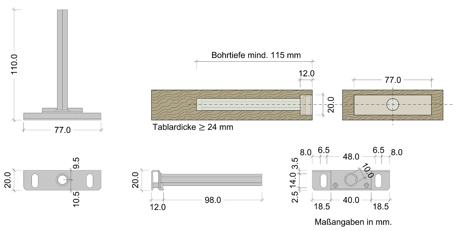 Tablarträger Stahl mit Anschraubplatte Skizze