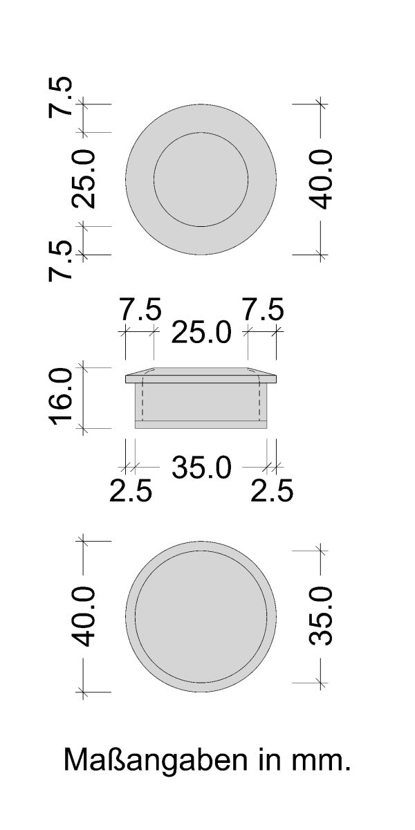 Muschelgriff TAP aus Metall rund schwarz Ø 40 mm Skizze