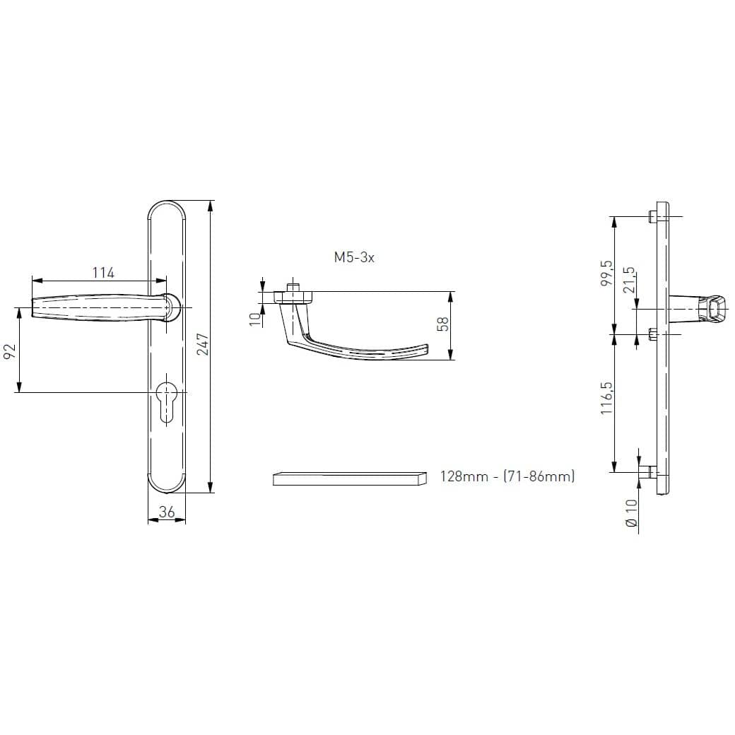 Gedotec Schmalrahmengarnitur VICTORY aus Aluminium Drücker/Drücker B36 mm DIN NORM 92 mm PZ, Braun (RAL 8019)