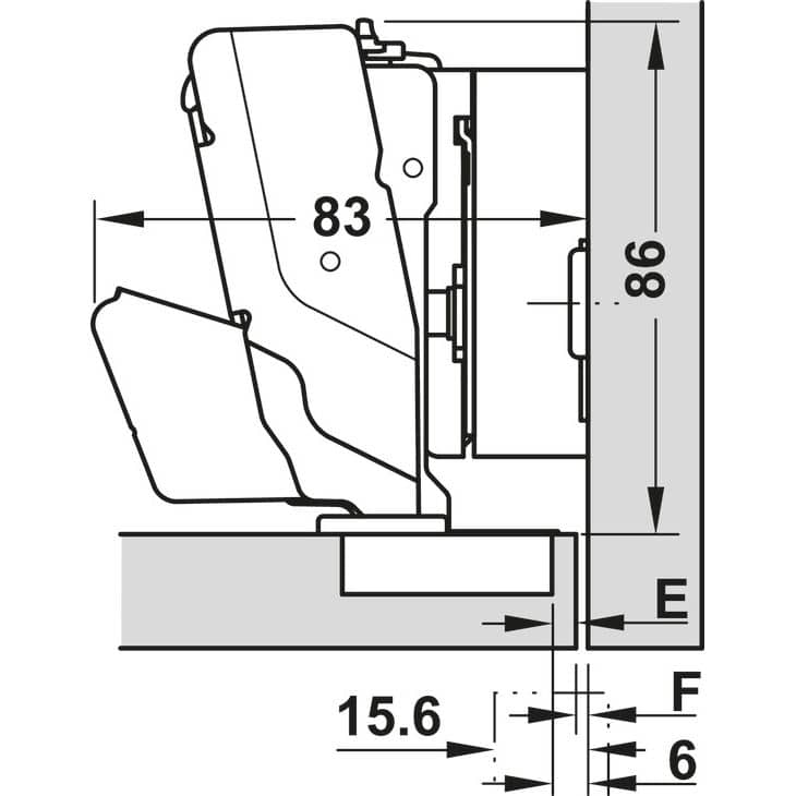 Grass Weitwinkelscharnier TIOMOS mit Dämpfung, 155° zum Schrauben
