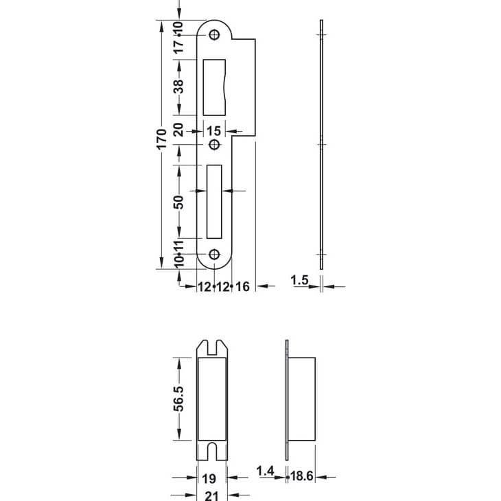 Häfele Einsteckschloss aus Edelstahl für Feuer- & Rauchschutztüren, 24 mm Stulp DM 65 mm