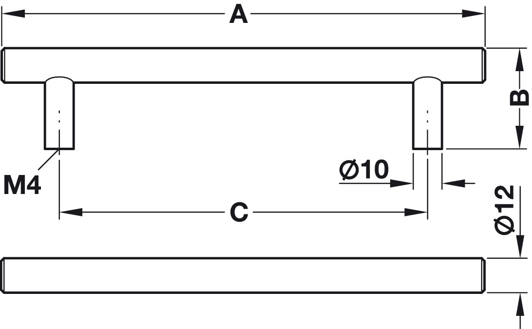 Möbelgriff NAME aus Stahl, Ø 10 mm (Skizze)