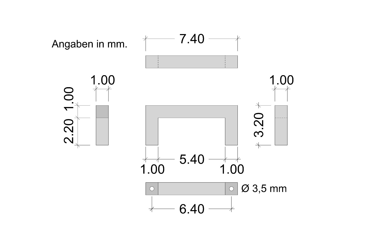 Möbelgriff 10x10 mm aus Edelstahl, matt gebürstet (Skizze 64 mm)