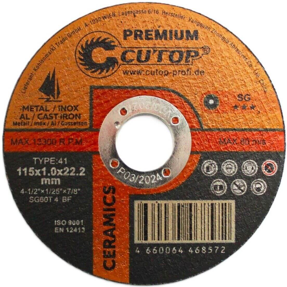 CUTOP cutting disc PREMIUM for metal, stainless steel, aluminium and cast iron, Ø 115 x 1.0 mm