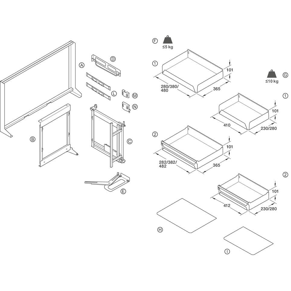 Häfele Eckschrank Drehauszug UTENSIO ST10 PLUS FOLD CORNER rechts, Anthrazit 30 kg Korpusbreite 800 mm Türbreite 400 mm lichte Korpushöhe 489 - 640 mm