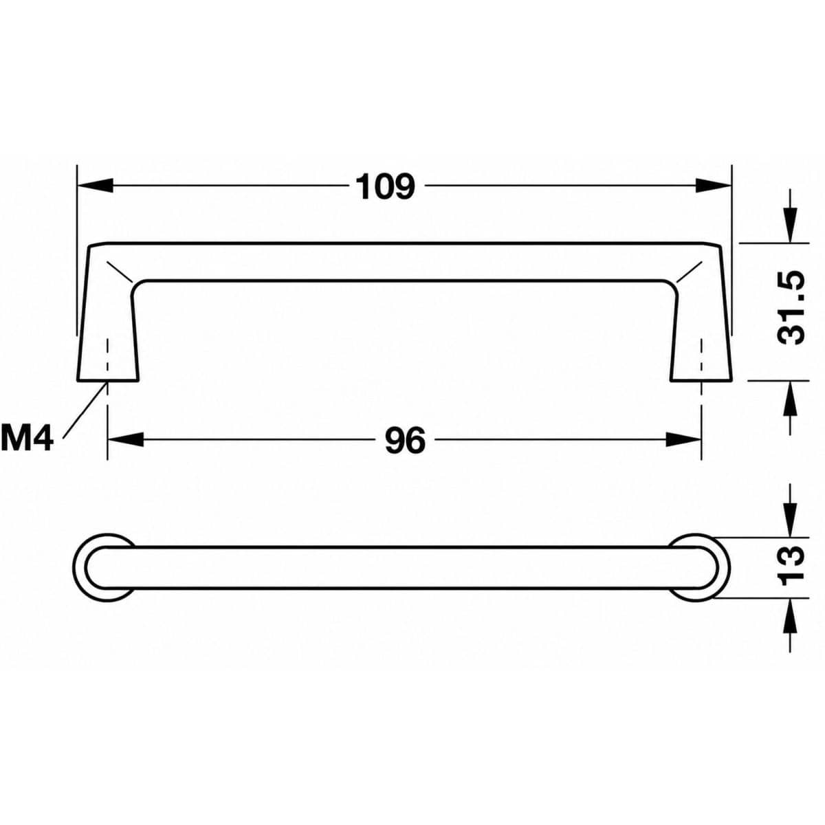 Häfele Möbelgriff H2565 aus Metall, Schwarz matt BA 96 mm