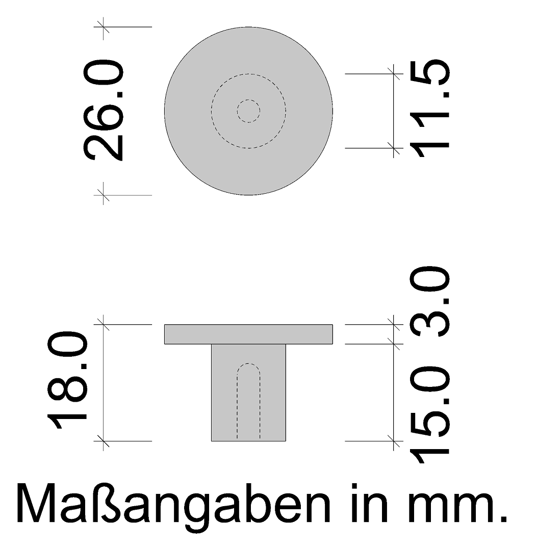 Skizze Möbelknopf rund Durchmesser 18 mm