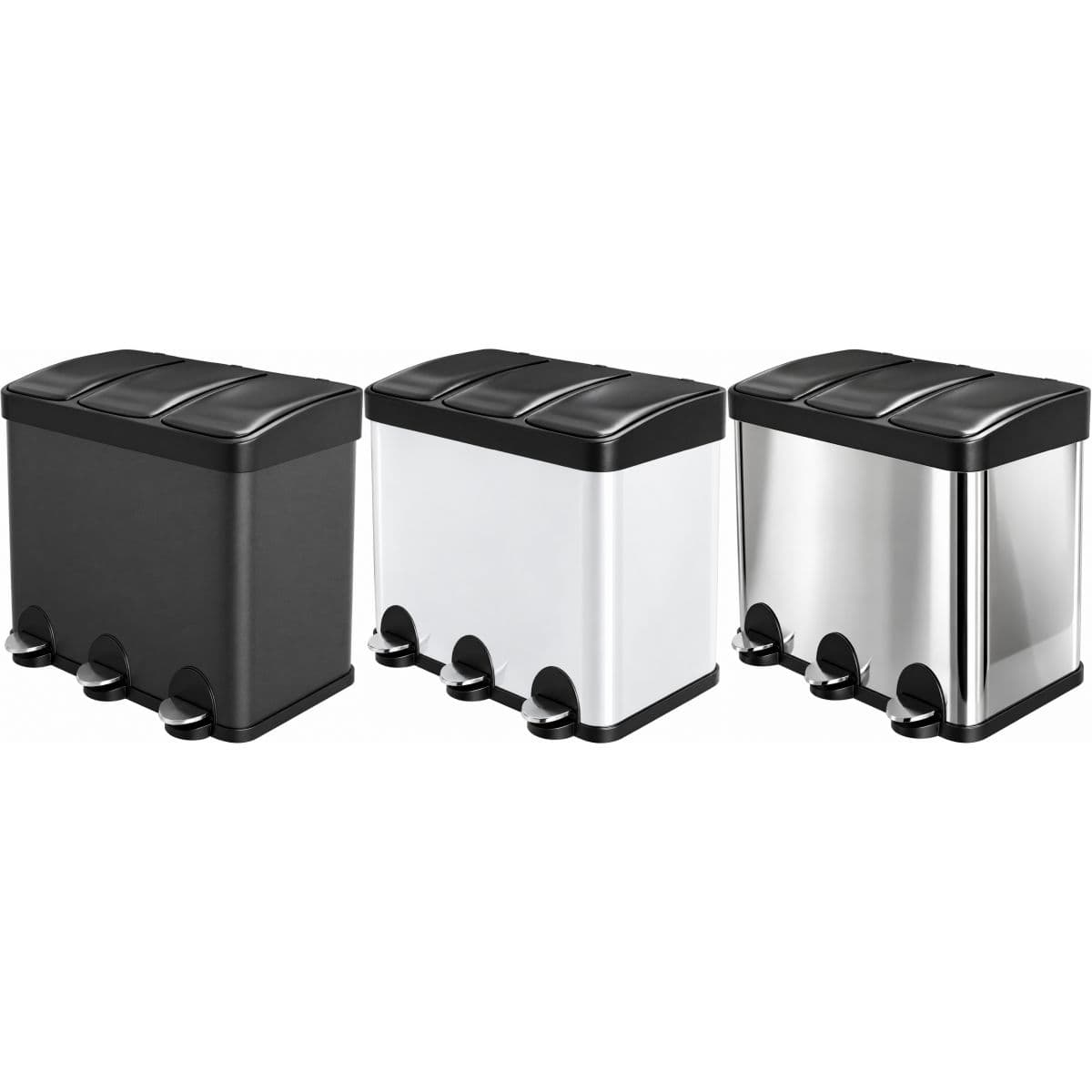Gedotec Dreifach-Mülleimer RECIK mit Pedal 600 x 370 x 490 mm, 3 x 15l