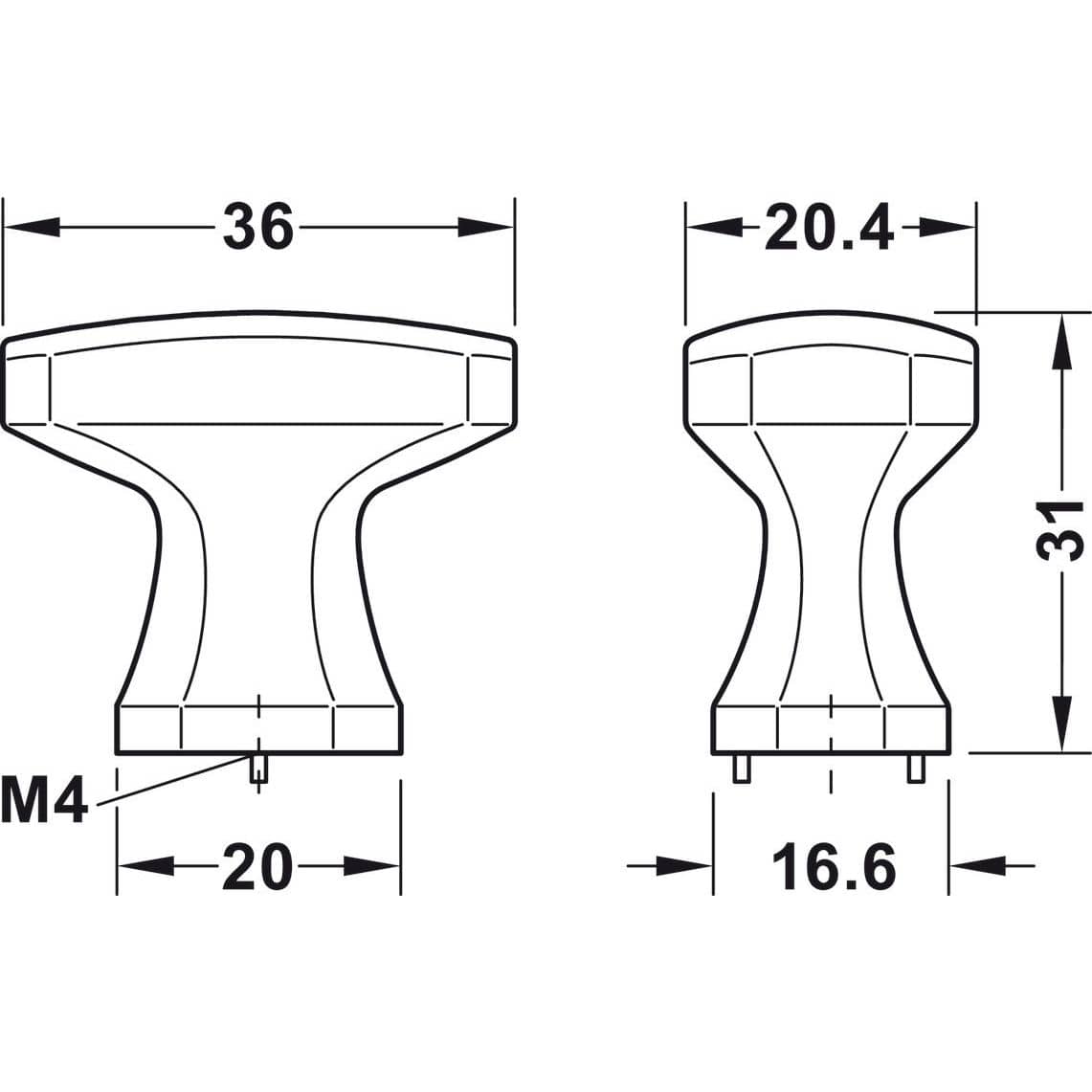 Häfele Möbelknopf H2185 aus Metall, Edelstahl-Optik 36 x 31 mm