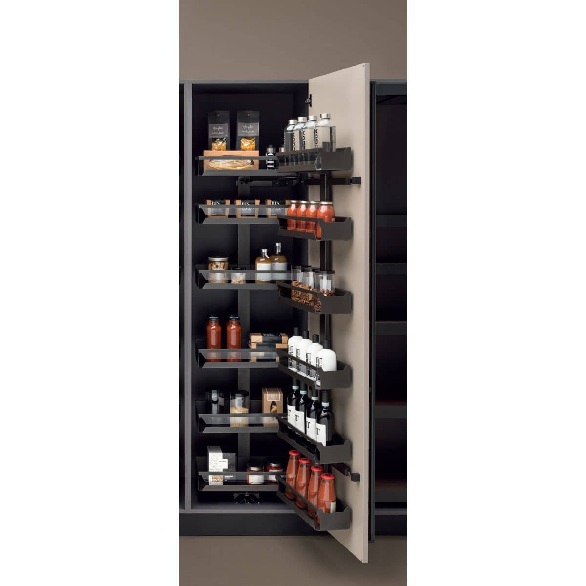 Häfele Hochschrank Innenauszug UTENSIO ST10 PLUS DELUXE PANTRY mit 5 - 6 Tablaren und Türregal, 125 kg Korpusbreite 600 mm lichte Korpushöhe ab 1675 mm