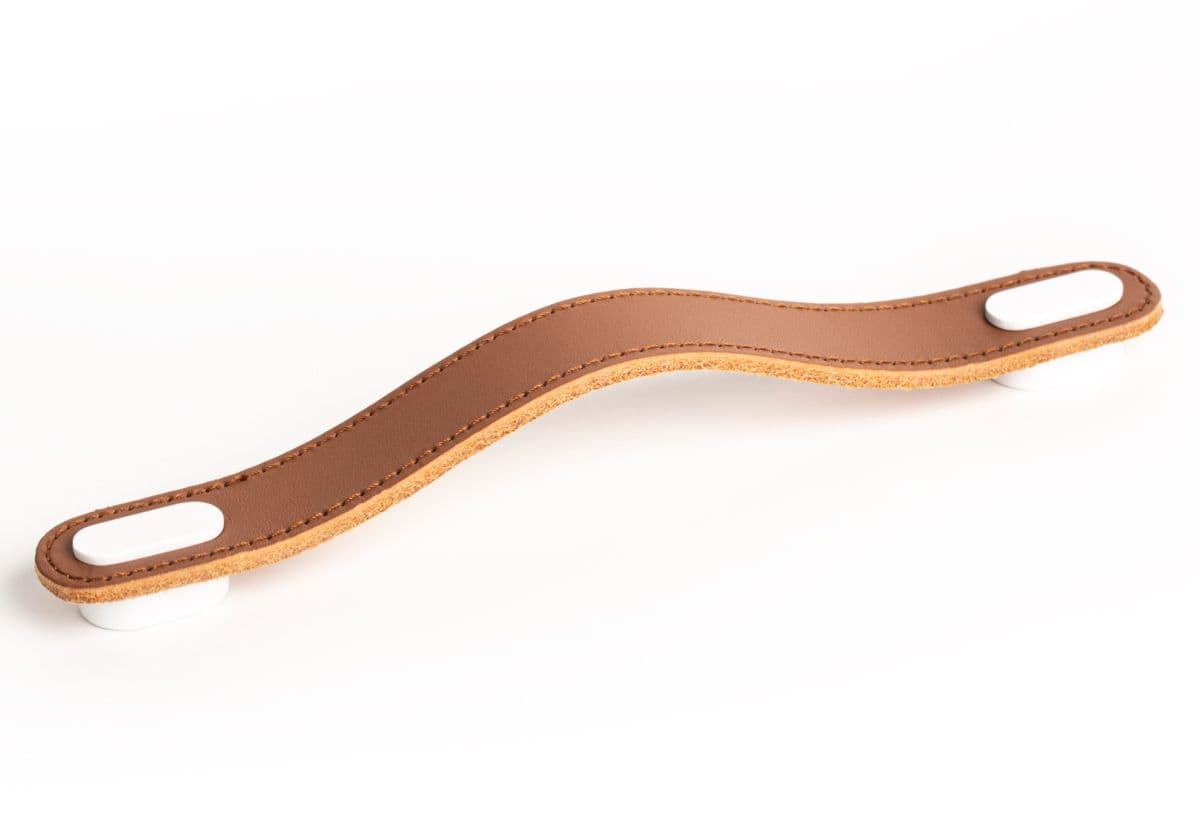 Maniglia per mobili Viefe OBLONG in pelle, BA 160 mm, beige - bianco opaco