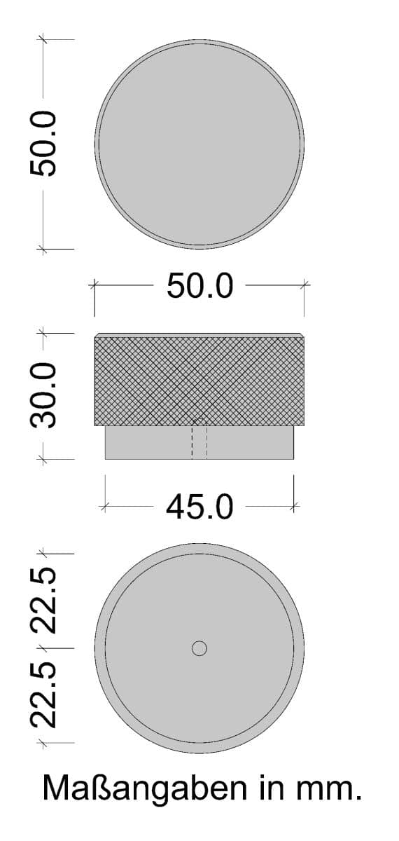 Skizze_50-mm Möbelknopf GRAF BIG aus Aluminium geriffelt Ø 50 mm Skizze
