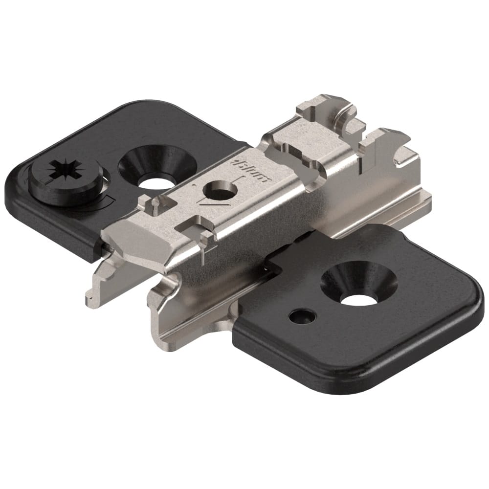 Clip onyx Exzenter Kreuzmontageplatte Stahl Schrauben Distanz 3 mm - Blum