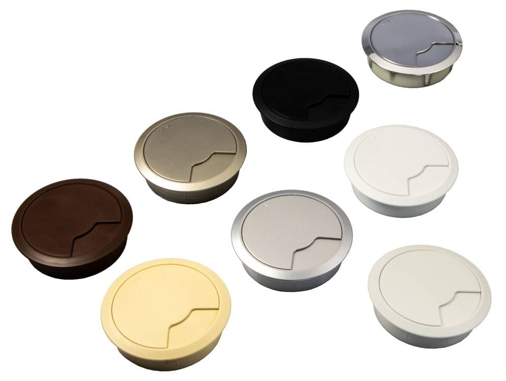 Gedotec Kabeldoorvoer voor bureau van stevig ABS-kunststof, 2 stuks ronde kabeldoorlaten 60 mm, Entry, kabeldoos zwart mat, kabelgeleiding om in te drukken, kabelgoot voor bureau