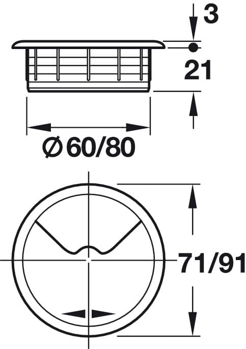 Gedotec Plaza Kabeldoorvoer bureau van stevig ABS-kunststof, 2 stuks vierkante kabeldoorlaten 80 mm, grijze kabeldoos, kabelgeleiding hoekig om in te