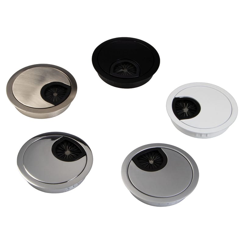 Gedotec Kabeldoorvoer voor bureau van stevig ABS-kunststof, 2 stuks ronde kabeldoorlaten 60 mm, Entry, kabeldoos zwart mat, kabelgeleiding om in te drukken, kabelgoot voor bureau